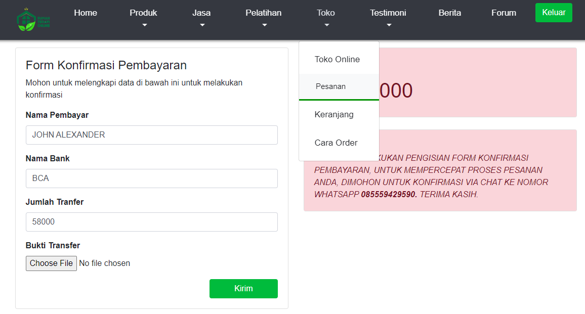 Langkah 10: Lihat status pesanan