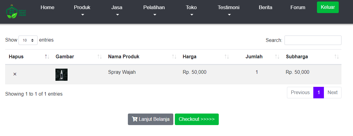 Langkah 3: Menu keranjang belanja
