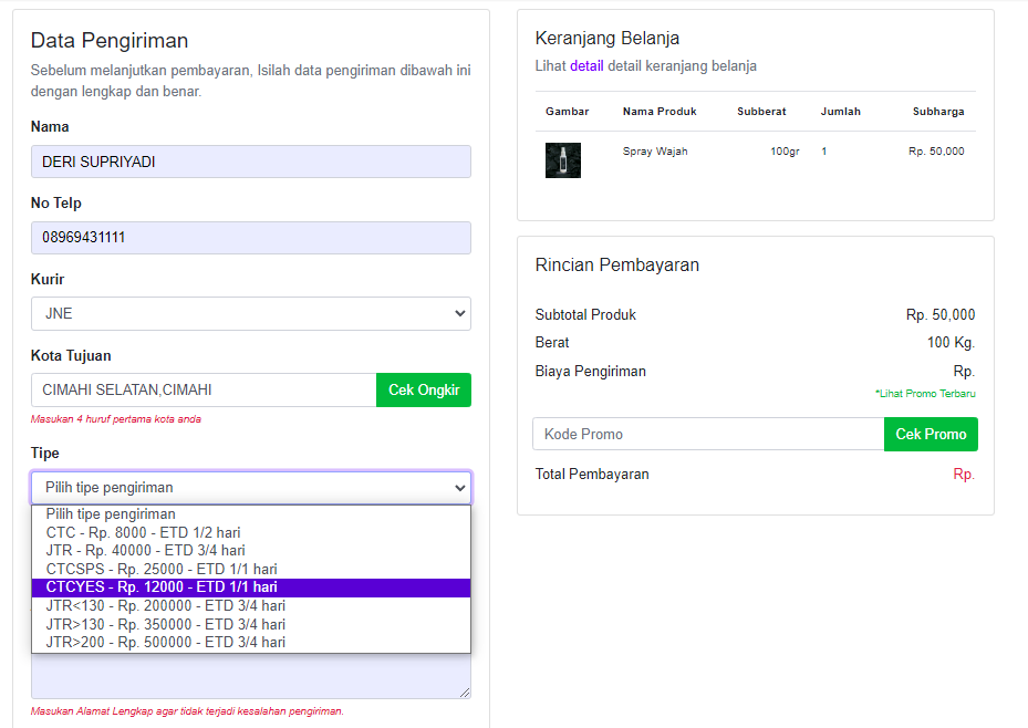 Langkah 6: Cek ongkos kirim