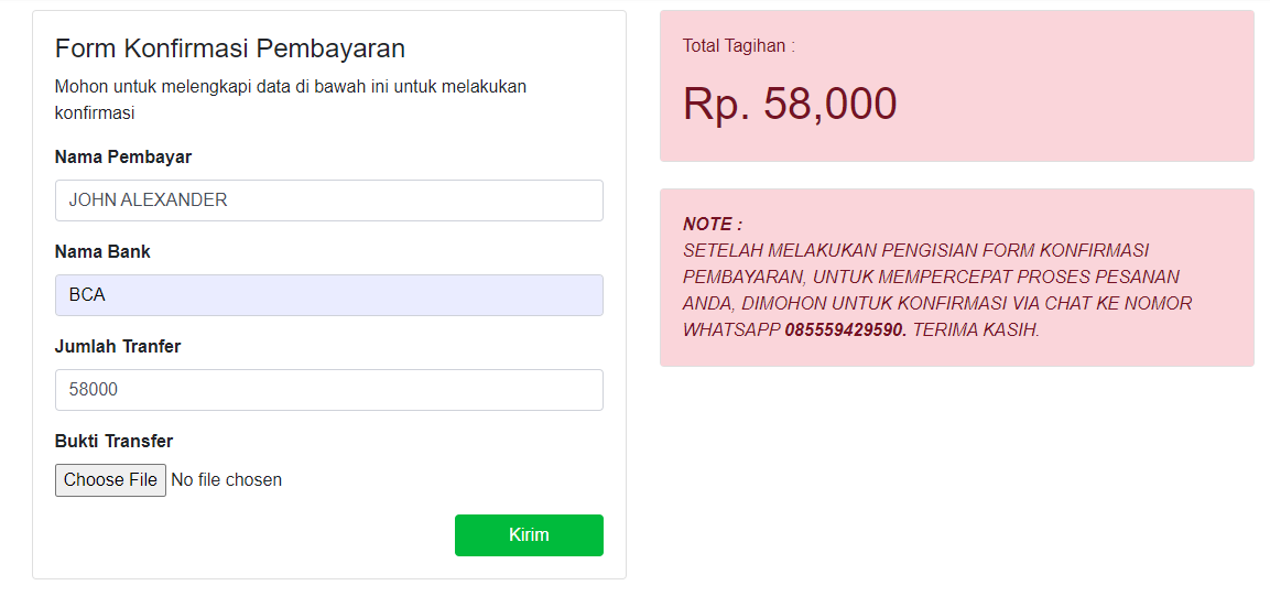 Langkah 9: Isi form konfirmasi pembayaran